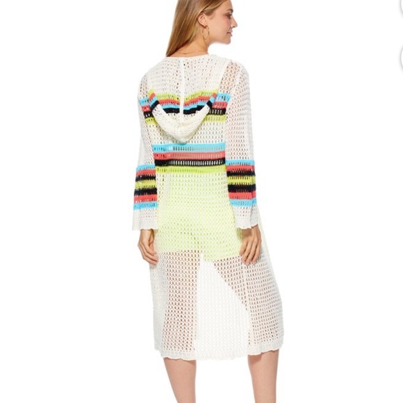 Scoop Womens Open Knit Crochet Knit Striped Boho Hooded Cardigan Kimono Sz XS - Picture 4 of 11